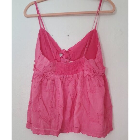 Islandhaze Pink Ruffled Elastic Back Front Keyhole Tie Size M Babydoll Top - Picture 3 of 8